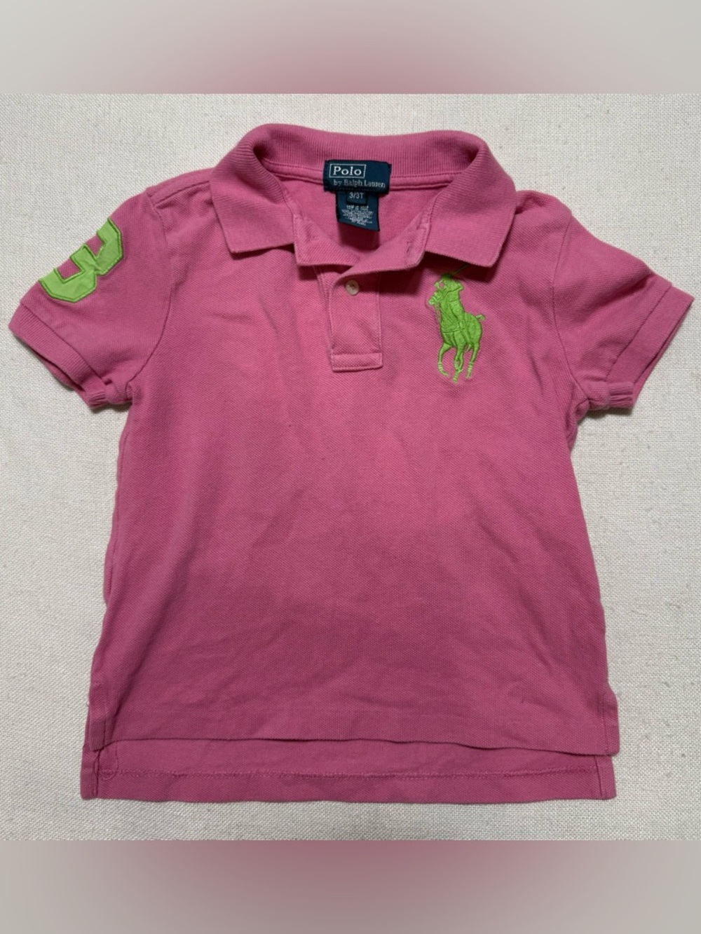 Polo by Ralph Lauren Pink Polo Top with Lime Green Pony Three Kids Toddler 3T